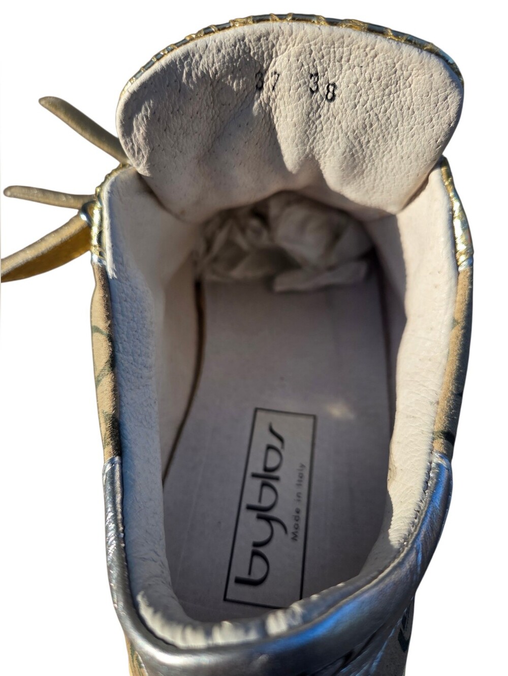 Byblos Metallic Gold Leather Snakeskin Textured & Intentional 'Worn' Style - Picture 7 of 8